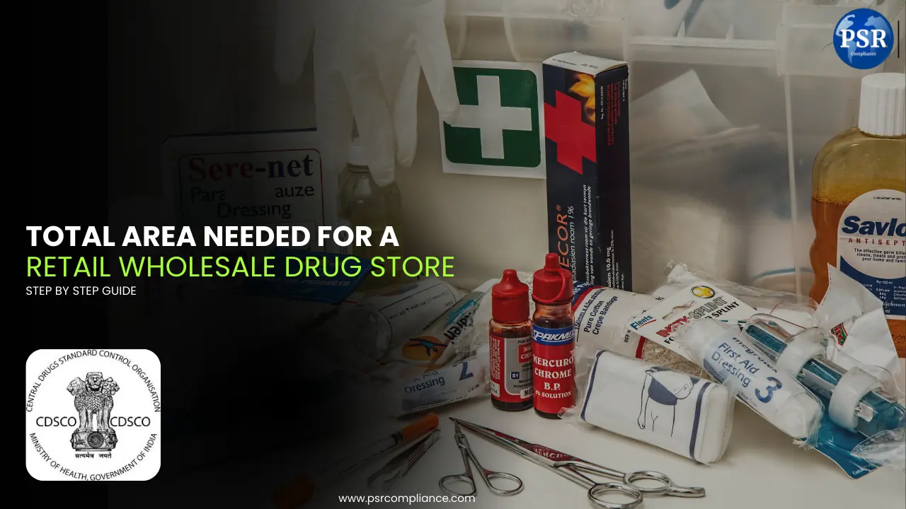 What is the total area needed for a retail wholesale drug store?